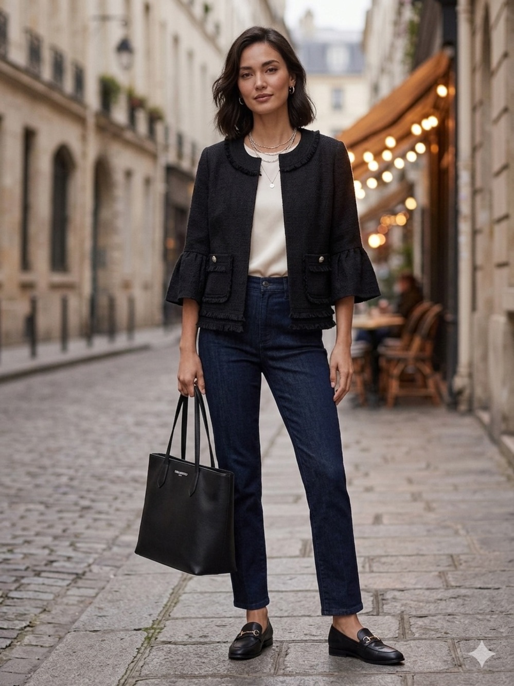 Karl Lagerfeld Paris Tweed Fringe Bell Sleeve Jacket